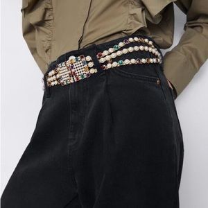 Zara Gemstone & Pearls Metallic Gold Belt